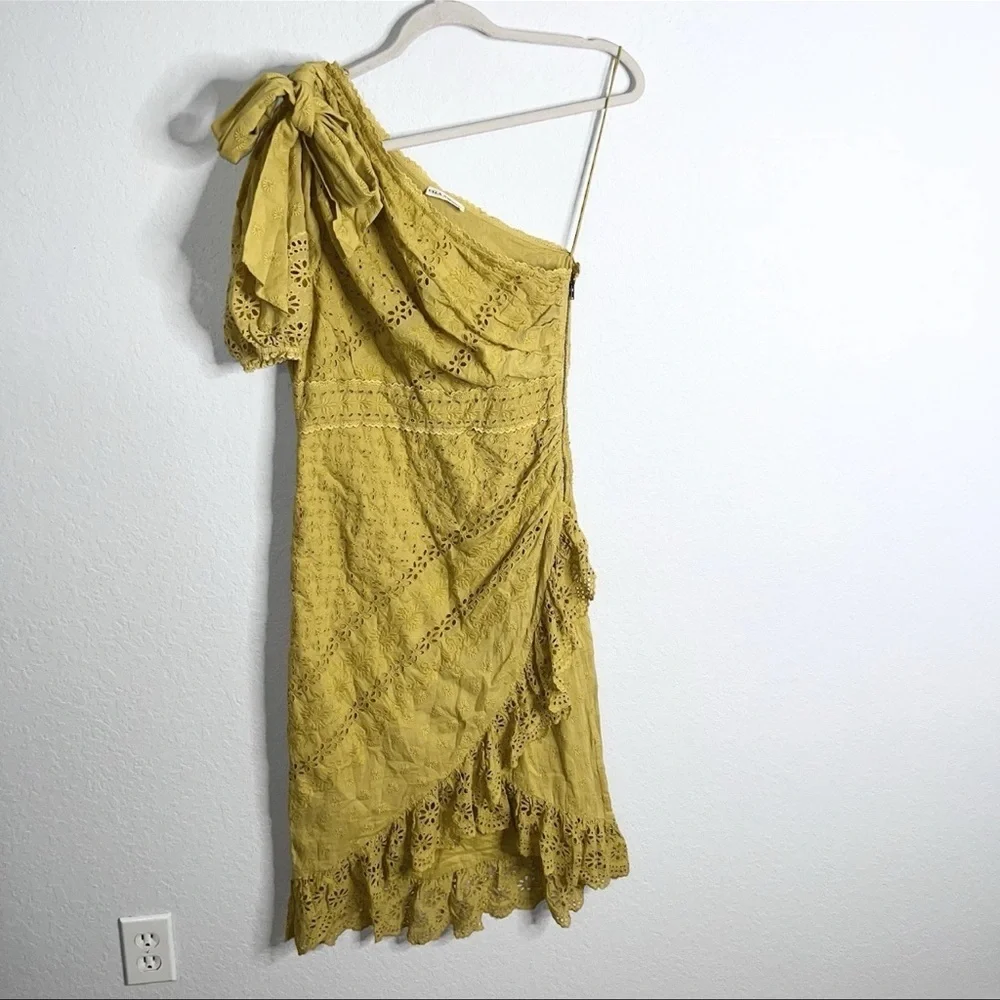 Ulla Johnson Dress size 6 Gwyneth One Shoulder Puff Sleeve Ruffle Eyelet F